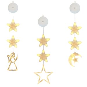 Kerstverlichting Raam Engel, Halve maan, Ster - 73-82cm - Inclusief Batterijen - Kerstversiering met Zuignap - Warm Wit