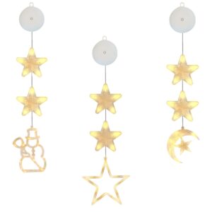 Kerstverlichting Raam Halve maan, Ster, Sneeuwpop - 73-82cm - Inclusief Batterijen - Kerstversiering met Zuignap - Warm Wit
