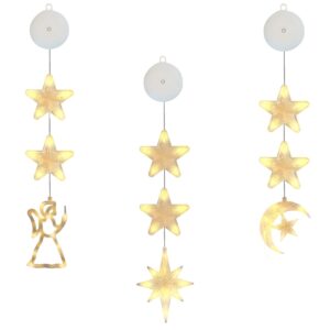 Kerstverlichting Raam Engel, Halve maan, Noorderster - 73-82cm - Inclusief Batterijen - Kerstversiering met Zuignap - Warm Wit