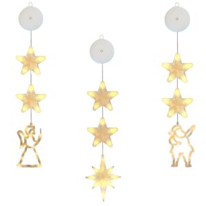 Kerstverlichting Raam Engel, Kerstman, Noorderster - 73-82cm - Inclusief Batterijen - Kerstversiering met Zuignap - Warm Wit