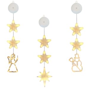 Kerstverlichting Raam Engel, Noorderster, Sneeuwpop - 73-82cm - Inclusief Batterijen - Kerstversiering met Zuignap - Warm Wit