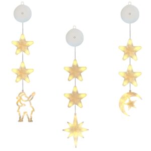 Kerstverlichting Raam Halve maan, Kerstman, Noorderster - 73-82cm - Inclusief Batterijen - Kerstversiering met Zuignap - Warm Wit