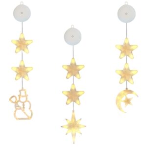 Kerstverlichting Raam Halve Maan, Noorderster, Sneeuwpop - 73-82cm - Inclusief Batterijen - Kerstversiering met Zuignap - Warm Wit