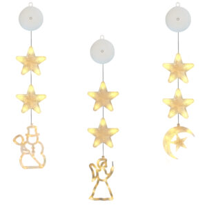 Kerstverlichting Raam Engel, Halve maan, Sneeuwpop - 73-82cm - Inclusief Batterijen - Kerstversiering met Zuignap - Warm Wit