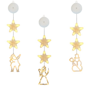 Kerstverlichting Raam Engel, Sneeuwpop, Kerstman - 73-82cm - Inclusief Batterijen - Kerstversiering met Zuignap - Warm Wit