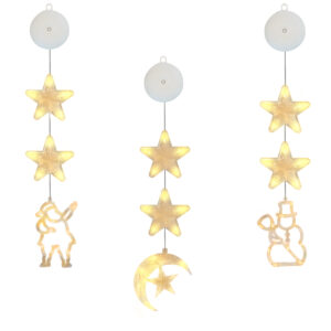 Kerstverlichting Raam Halve maan, Kerstman, Sneeuwpop - 73-82cm - Inclusief Batterijen - Kerstversiering met Zuignap - Warm Wit