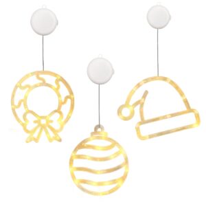 Kerstverlichting Raam Kerstmuts + Kerstkrans + Kerstbal - ø18cm - Inclusief Batterijen - Kerstversiering met Zuignap