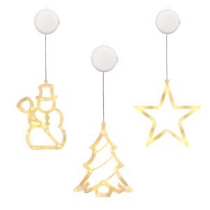 Kerstverlichting Raam Kerstster + Kerstboom + Sneeuwpop met Bezem - ø18cm - Inclusief Batterijen - Kerstversiering met Zuignap