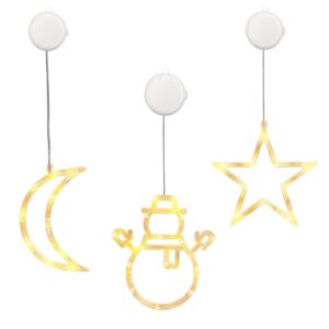 Kerstverlichting Raam Kerstster + Sneeuwpop met Twee Armen + Maan - ø18cm - Inclusief Batterijen - Kerstversiering met Zuignap