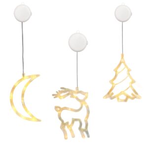 Kerstverlichting Raam Kerstboom + Maan + Rendier - ø18cm - Inclusief Batterijen - Kerstversiering met Zuignap