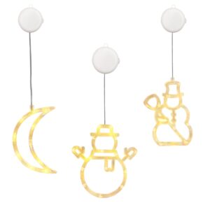 Kerstverlichting Raam Sneeuwpop met Bezem + Sneeuwpop met Twee Armen + Maan - ø18cm - Inclusief Batterijen - Kerstversiering met Zuignap