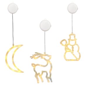 Kerstverlichting Raam Sneeuwpop met Bezem + Maan + Rendier - ø18cm - Inclusief Batterijen - Kerstversiering met Zuignap