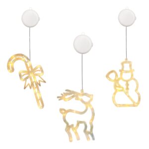 Kerstverlichting Raam Sneeuwpop met Bezem + Rendier + Zuurstok - ø18cm - Inclusief Batterijen - Kerstversiering met Zuignap