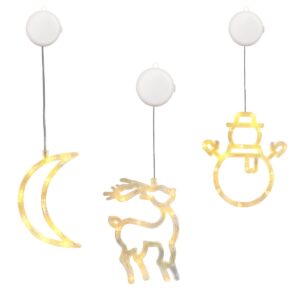 Kerstverlichting Raam Sneeuwpop met Twee Armen + Maan + Rendier - ø18cm - Inclusief Batterijen - Kerstversiering met Zuignap