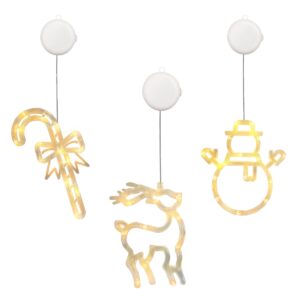 Kerstverlichting Raam Sneeuwpop met Twee Armen + Rendier + Zuurstok - ø18cm - Inclusief Batterijen - Kerstversiering met Zuignap