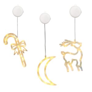 Kerstverlichting Raam Maan + Rendier + Zuurstok - ø18cm - Inclusief Batterijen - Kerstversiering met Zuignap