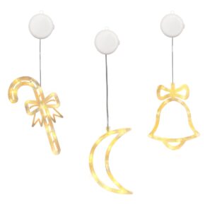 Kerstverlichting Raam Maan + Zuurstok + Kerstbel - ø18cm - Inclusief Batterijen - Kerstversiering met Zuignap