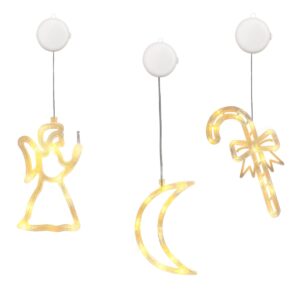 Kerstverlichting Raam Maan + Kerstbel + Kerstengel - ø18cm - Inclusief Batterijen - Kerstversiering met Zuignap