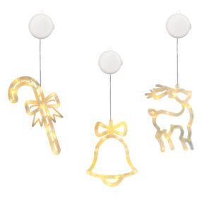 Kerstverlichting Raam Rendier + Zuurstok + Kerstbel - ø18cm - Inclusief Batterijen - Kerstversiering met Zuignap