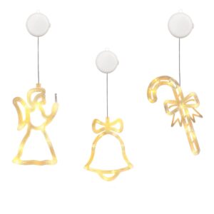 Kerstverlichting Raam Zuurstok + Kerstbel + Kerstengel - ø18cm - Inclusief Batterijen - Kerstversiering met Zuignap