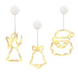Kerstverlichting Raam Kerstbel + Kerstengel + Kerstman Gezicht - ø18cm - Inclusief Batterijen - Kerstversiering met Zuignap