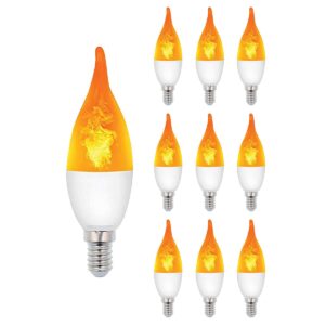 VITO LED Vlam-Effect Kaarslamp E14 - 3W (vervangt 15W) - 120lm - 1400K Amber - 230V - Realistisch Vlamlicht - 10 stuks