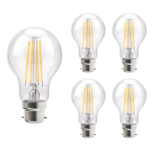 VITO LED Filament Lamp A60 B22 - 8W (vervangt 75W) - 1000lm - 2700K - Ø64mm - 220-240V - Energiezuinig - 5 stuks