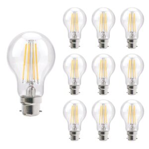 VITO LED Filament Lamp A60 B22 - 8W (vervangt 75W) - 1000lm - 2700K - Ø64mm - 220-240V - Energiezuinig - 10 stuks