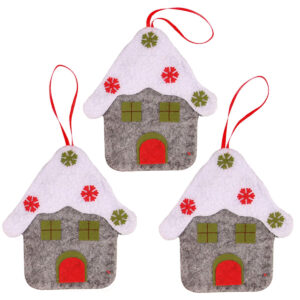 Vilten kersthanger set - 3 huisjes - 13×11cm - zachte hangdecoratie voor kerstboom of raam - sfeervolle kerstversiering