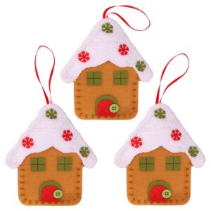 Vilten kersthanger set - 3 huisjes - 13×11cm - zachte hangdecoratie voor kerstboom of raam - Bruin - sfeervolle kerstversiering