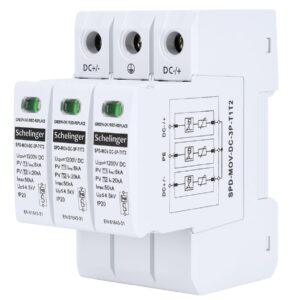 Schelinger Overspanningsbeveiliging 3-polig T1+T2 (B+C) - 1200V DC - 50kA - DIN-rail 35mm - SPD 3-module - IP20