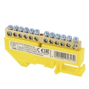 Schelinger DIN-rail Klemblok 12-polig - 63A - 500V - Gele Verdeelstrip - 35mm DIN-rail - 1 Module