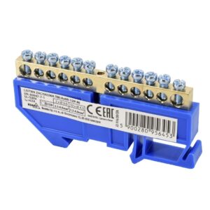 Schelinger DIN-rail Klemblok 12-polig - 63A - 500V - Blauwe Verdeelstrip - 35mm DIN-rail - 1 Module