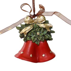 Kerst Hanger - Kerstklokken Decoratie met Strik & Groen - Traditionele Kerstboom Ornament - Kerstversiering voor Binnen