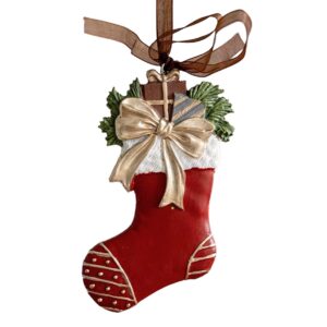 Kerst Hanger - Kerstsok Ornament met Strik & Cadeau - Traditionele Kerstboom Decoratie - Kerstversiering voor Binnen