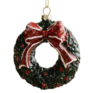 Kerst Hanger - Kerstkrans Ornament met Strik - 11 cm - Luxe Kerstboom Decoratie - Traditionele Kerstversiering