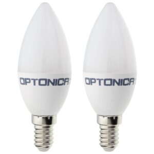 Optonica LED Kaarslamp C37 E14 - 5.5W (vervangt 40W) - 450lm - 6000K Koel Wit - 230V - Energiezuinig - 2 stuks