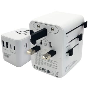 Universele wereldstekker 70W - 3x USB-C, 2x USB-A voor Laptop, telefoon en tablet - Geschikt voor Amerika, Engeland, Australië