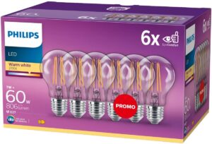 Philips Classic LEDbulb A60 E27 7W 2700K 806lm 230V - Helder - 6-Pack - Warm Wit - Vervangt 60W Gloeilamp