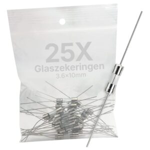VLTG Glaszekering met Soldeerdraad - 3.6x10mm - 500mA - Traag (T) - 125V/250V AC - 25 stuks