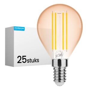 Modee E14 LED Lamp 4W - 360lm - 1800K - Warm Wit - LED Filament Amber Globe Mini P45 - Vervangt 33W Halogeen Gloeilamp - 25 stuks