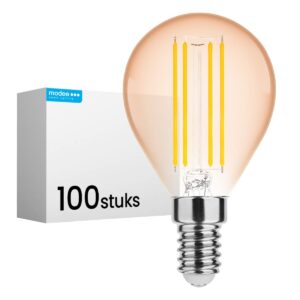 Modee E14 LED Lamp 4W - 360lm - 1800K - Warm Wit - LED Filament Amber Globe Mini P45 - Vervangt 33W Halogeen Gloeilamp - 100 stuks