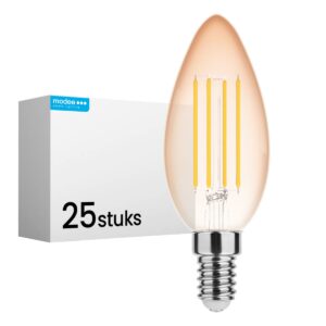 Modee E14 LED Lamp 4W - 360lm - 1800K - Warm Wit - LED Filament Amber Kaarslamp B35 - Vervangt 33W Halogeen Gloeilamp - 25 stuks