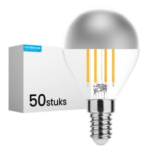Modee E14 LED Lamp 4W - 400lm - 2700K - Warm Wit - LED Filament Globe Mini P45 Kopspiegellamp - Vervangt 40W Halogeen Gloeilamp - 50 stuks