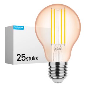 Modee E27 LED Lamp 4W - 360lm - 1800K - Warm Wit - LED Filament Amber Globe A60 - Vervangt 28W Halogeen Gloeilamp - 25 stuks