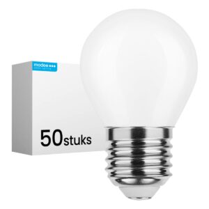Modee E27 LED Lamp 4W - 470lm - 4000K - Neutraal Wit - LED Filament Melkglas Globe Mini P45 - Vervangt 40W Halogeen Gloeilamp - 50 stuks