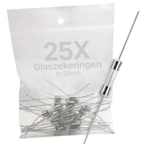 VLTG Glaszekering met Soldeerdraad - 5x20mm - 500mA - Traag (T) - 250V AC - 25 stuks