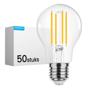 Modee E27 LED Lamp 8W - 1055lm - 2700K - Warm Wit - LED Filament Globe A60 - Vervangt 75W Halogeen Gloeilamp - 50 stuks