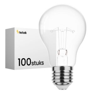 Technik E27 Wolfraam-Gloeilamp Dimbaar 60W - 2700K - Warm Wit - Gloeilamp Globe A55 - 100 stuks