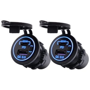 ProRide 12V USB-C Wandcontactdoos Inbouw - 65W - USB-A en USB-C - Schakelaar - QC3.0 - Blauw - Voor 2 stuks